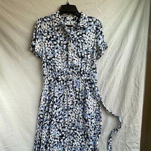 Talbots Blue Floral Short Sleeve Dress 8 Petite